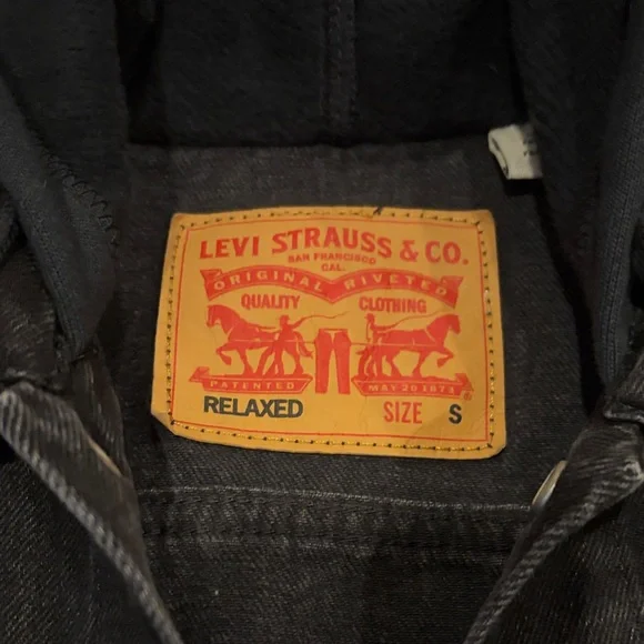 Levi's Black Hooded Denim Jacket with Knit Sleeves - Picture 3 of 3